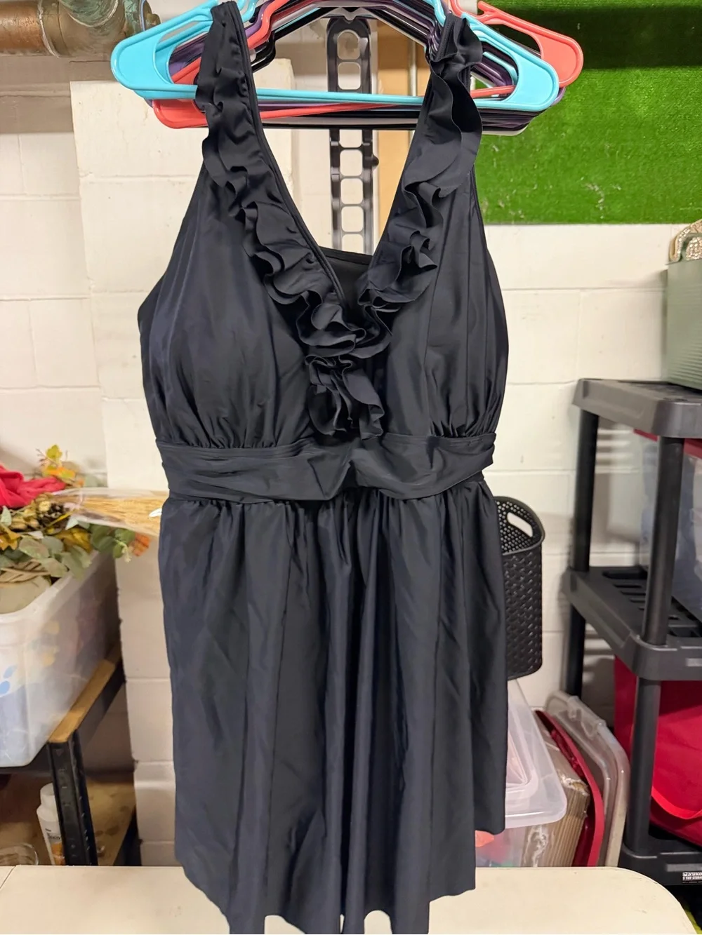 Black Ruffled V-Neck Swimdress Bloom Chic 22-24 plus size